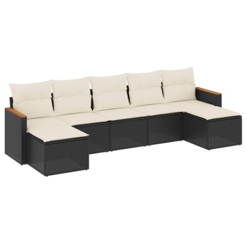 Set canapele de grădină cu perne, 7 piese, negru, poliratan - Img 2