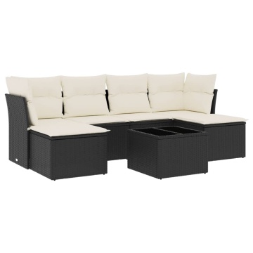 Set canapele de grădină cu perne, 7 piese, negru, poliratan - Img 2