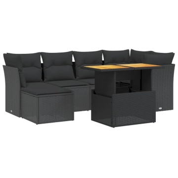 Set canapele de grădină cu perne, 7 piese, negru, poliratan - Img 2