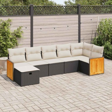 Set canapele de grădină cu perne, 7 piese, negru, poliratan - Img 1