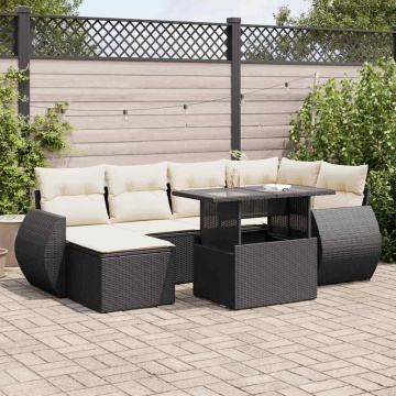 Set canapele de grădină cu perne, 7 piese, negru, poliratan - Img 1