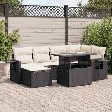 Set canapele de grădină cu perne, 7 piese, negru, poliratan - Img 1