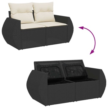 Set canapele de grădină cu perne, 7 piese, negru, poliratan - Img 6