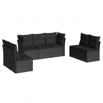 Set canapele de grădină cu perne, 7 piese, negru, poliratan - Img 2
