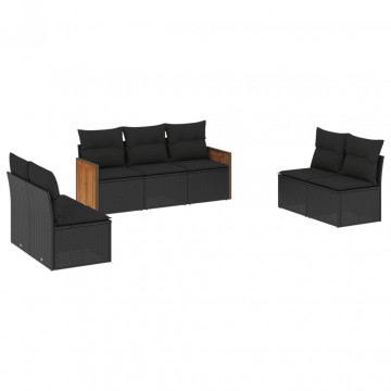 Set canapele de grădină cu perne, 7 piese, negru, poliratan - Img 2