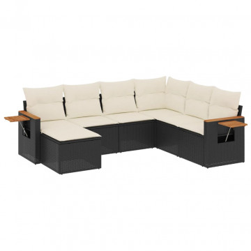 Set canapele de grădină cu perne, 7 piese, negru, poliratan - Img 2