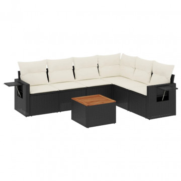 Set canapele de grădină cu perne, 7 piese, negru, poliratan - Img 2