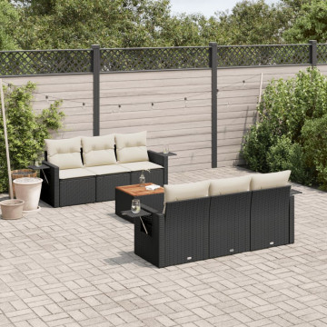 Set canapele de grădină cu perne, 7 piese, negru, poliratan - Img 1