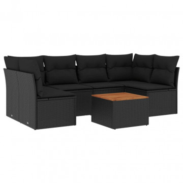 Set canapele de grădină cu perne, 7 piese, negru, poliratan - Img 2