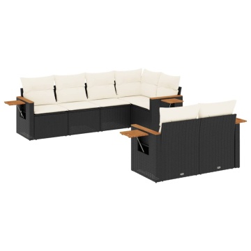 Set canapele de grădină cu perne, 7 piese, negru, poliratan - Img 2