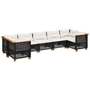 Set canapele de grădină cu perne, 7 piese, negru, poliratan - Img 2