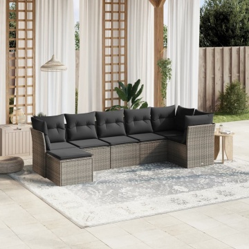Set canapele de grădină cu perne, 7piese gri deschis poliratan - Img 1