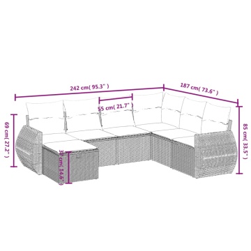 Set canapele de grădină cu perne, 7piese gri deschis poliratan - Img 4