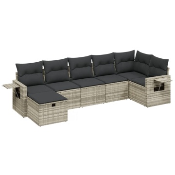 Set canapele de grădină cu perne, 7piese gri deschis poliratan - Img 2
