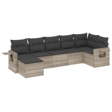 Set canapele de grădină cu perne, 7piese gri deschis poliratan - Img 2