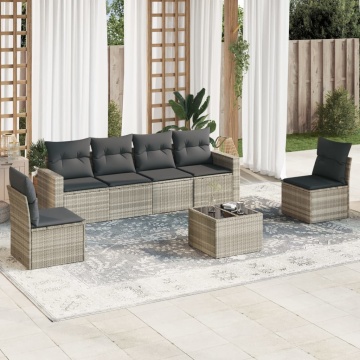 Set canapele de grădină cu perne, 7piese gri deschis poliratan - Img 1