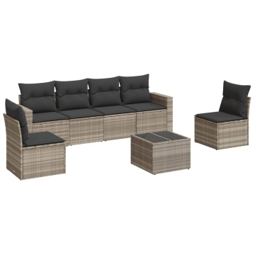Set canapele de grădină cu perne, 7piese gri deschis poliratan - Img 2