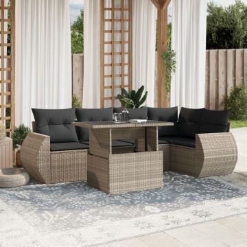 Set canapele de grădină cu perne, 7piese gri deschis poliratan - Img 1