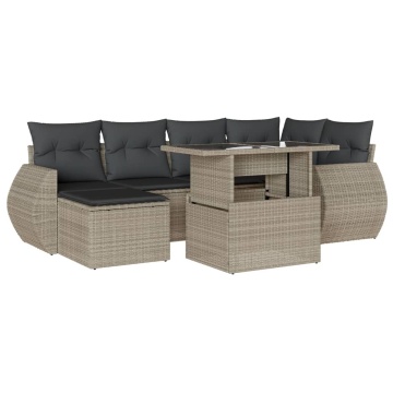 Set canapele de grădină cu perne, 7piese gri deschis poliratan - Img 2