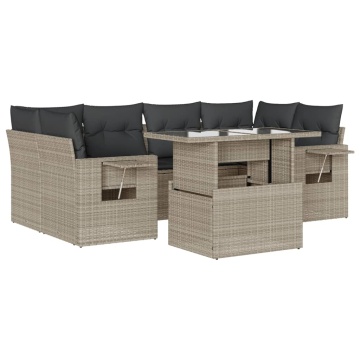 Set canapele de grădină cu perne, 7piese gri deschis poliratan - Img 2