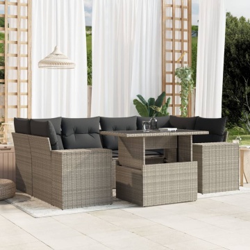 Set canapele de grădină cu perne, 7piese gri deschis poliratan - Img 1