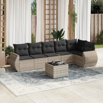 Set canapele de grădină cu perne, 7piese gri deschis poliratan - Img 1