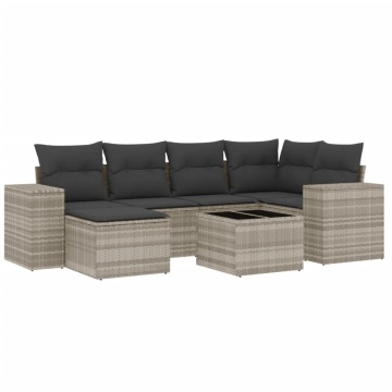 Set canapele de grădină cu perne, 7piese gri deschis poliratan - Img 2