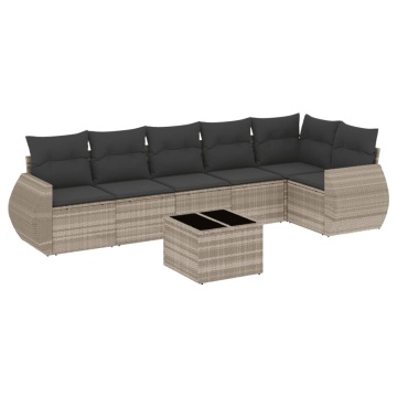 Set canapele de grădină cu perne, 7piese gri deschis poliratan - Img 2