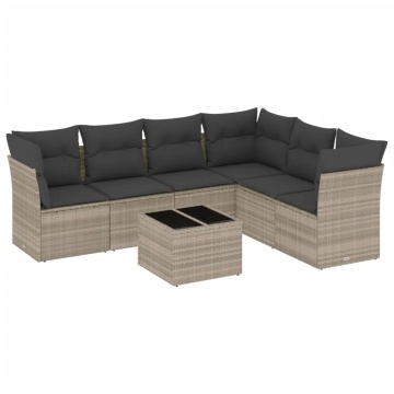 Set canapele de grădină cu perne, 7piese gri deschis poliratan - Img 2