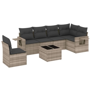 Set canapele de grădină cu perne, 7piese gri deschis poliratan - Img 2