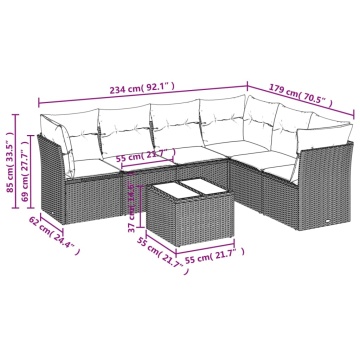 Set canapele de grădină cu perne, 7piese gri deschis poliratan - Img 6
