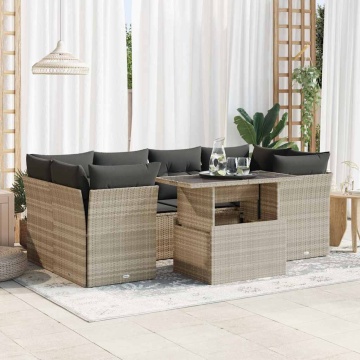 Set canapele de grădină cu perne, 7piese gri deschis poliratan - Img 1