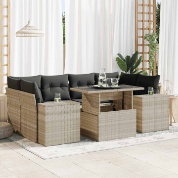Set canapele de grădină cu perne, 7piese gri deschis poliratan - Img 1