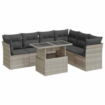 Set canapele de grădină cu perne, 7piese gri deschis poliratan - Img 2