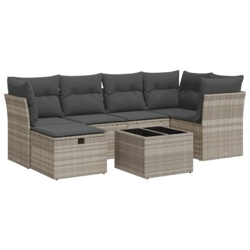 Set canapele de grădină cu perne, 7piese gri deschis poliratan - Img 2