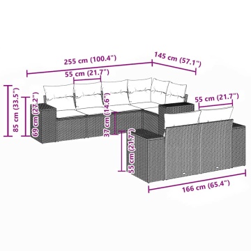 Set canapele de grădină cu perne, 7piese gri deschis poliratan - Img 6
