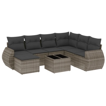 Set canapele de grădină cu perne, 8 piese, gri, poliratan - Img 2