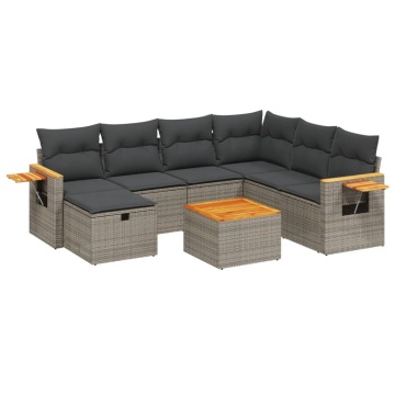 Set canapele de grădină cu perne, 8 piese, gri, poliratan - Img 2