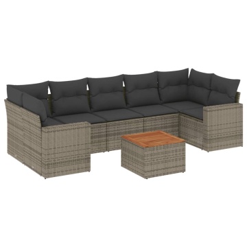 Set canapele de grădină cu perne, 8 piese, gri, poliratan - Img 2