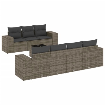 Set canapele de grădină cu perne, 8 piese, gri, poliratan - Img 2