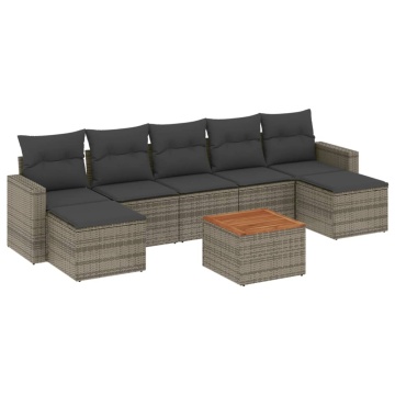 Set canapele de grădină cu perne, 8 piese, gri, poliratan - Img 2