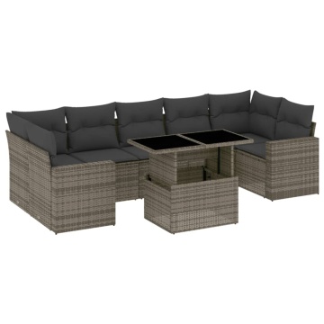 Set canapele de grădină cu perne, 8 piese, gri, poliratan - Img 2