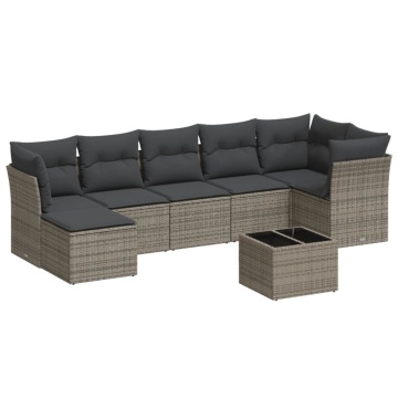 Set canapele de grădină cu perne, 8 piese, gri, poliratan - Img 2