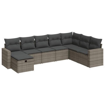 Set canapele de grădină cu perne, 8 piese, gri, poliratan - Img 2