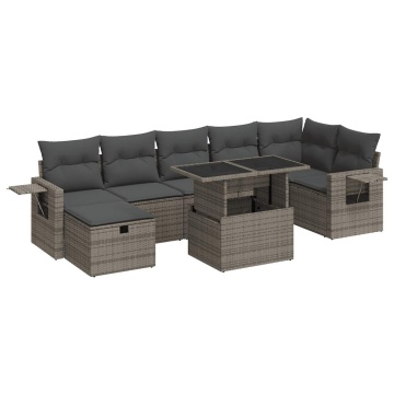 Set canapele de grădină cu perne, 8 piese, gri, poliratan - Img 2