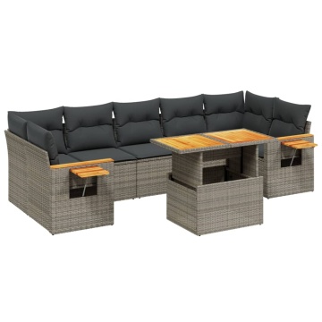 Set canapele de grădină cu perne, 8 piese, gri, poliratan - Img 2