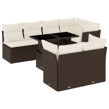 Set canapele de grădină cu perne, 8 piese, maro, poliratan - Img 2