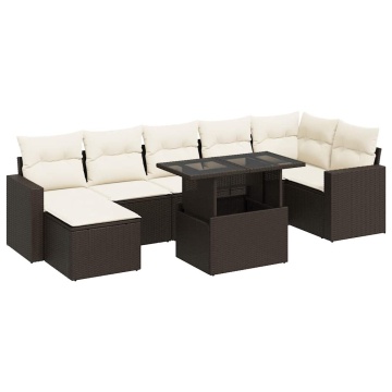 Set canapele de grădină cu perne, 8 piese, maro, poliratan - Img 2