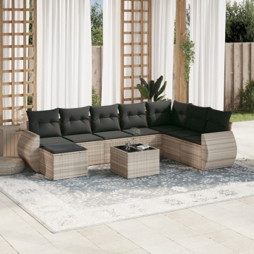 Set canapele de grădină cu perne, 9 piese gri deschis poliratan - Img 1