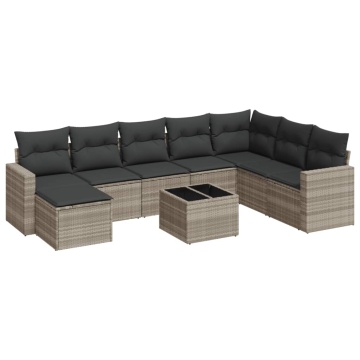 Set canapele de grădină cu perne, 9 piese gri deschis poliratan - Img 2